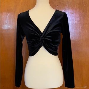 Velvet twisted-front crop top